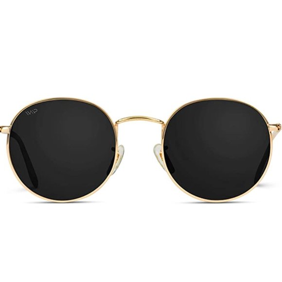 GOLD FRAME ROUND CIRCLE BLACK POLARIZED SUNGLASSES - Picture 6 of 7